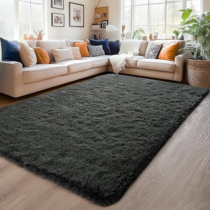 Chicrug Soft Area Rugs for Bedroom Living Room Plush Fluffy Rug 5x8 Feet, Shag Furry Area Rug Carpet Non Shedding for Nursery Children Kids Girls Room Home Decorative, Dark Grey