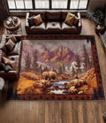 YIHOUSE Rustic Cabin Area Rug for Bedroom 6x9,Machine Washable Woodland Bear Rug,Non-Slip Low Pile Print Pattern Wildlife Rug for Living Room