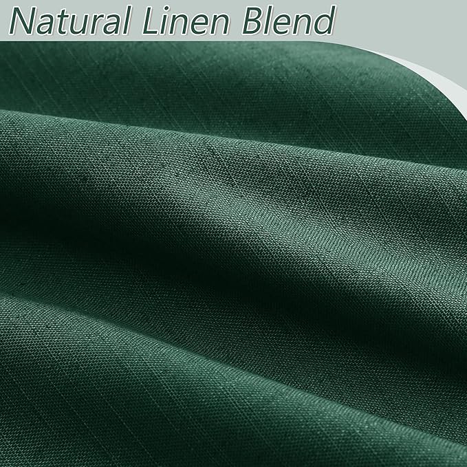Guken Dark Green 100% Blackout Curtains 96 Inch Length 2 Panels Set for Living Room Bedroom Back Tab Thermal Insulated Black Out Linen Drapes Decor 52x96 Long