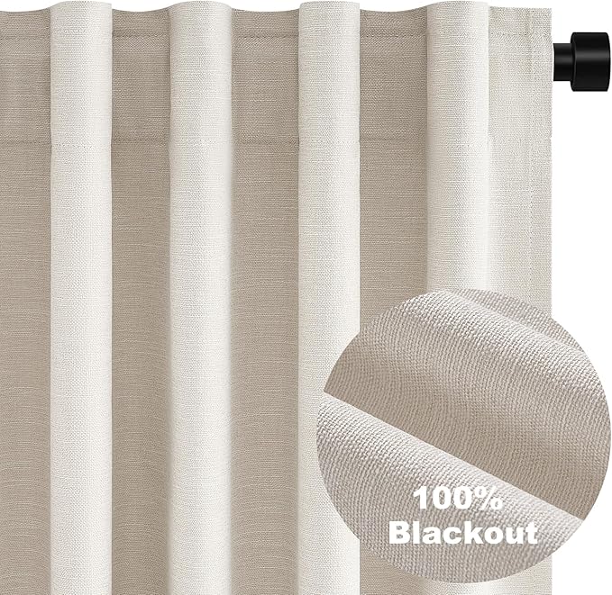 100% Blackout Curtains 70 Inch Wide 90 Inch Long for Living Room Sliding Glass Door Back Tab Pleated Farmhouse Natural Birch Boho Bedroom Heavy Insulated Large Window Drapes (70" Wx90"Lx2Panels)