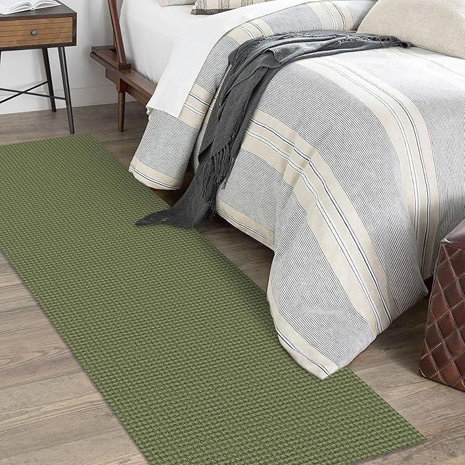 KOZYFLY Runners for Hallways 2x7 ft Washable Kitchen Runner Non Slip Rubber Backed Hall Runners Cotton Entryway Runner Rugs Floor Carpet for Indoor Backdoor Bedroom Kitchen, Bright Green/Earthy Green
