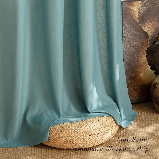 NICETOWN Greyish Blue Linen Curtains for Kitchen, Thick Flax Small Window Treatments Semi Sheer Privacy Assured with Light Through for Cafe/Bathroom, W55 x L84, 2 Panels