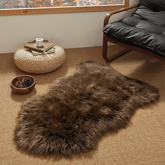 Ashler Faux Fur Rug, Fluffy Shaggy Area Rug, Ultra Soft 2.3 x 3.3 Feet Sheepskin Fur, Dark Coffee Fuzzy Rug, Machine Washable Shag, Nursery Decor Throw for Bedroom, Kids Room, Living Room