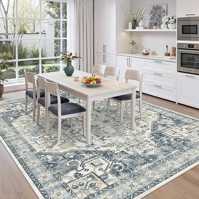 zesthome 8x10 Area Rugs-Washable Rug for Living Room, Non-Slip Backing Rugs, Stain Resistant 8x10 Rug for Bedroom, Ultra-Thin Low Pile Rugs, Vintage Large Home Decor