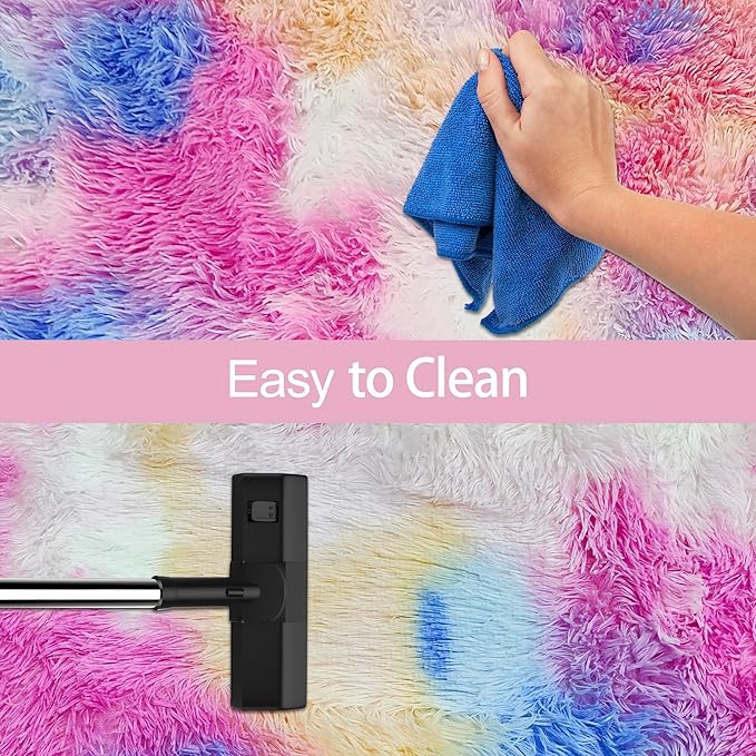 Fluffy Colorful Rug for Bedroom Girls 4x6 Kawaii Rainbow Tie Dye Area Rug Fuzzy Indoor Floor Unicorn Rug for Living Room Kids Nursery Baby Princess Room Dorm Home Decor Aesthetic Carpets