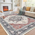 OPPODREAM Soft 10x14 Area Rugs, Washable Rugs 10x14 with Non Slip Backing, Low-Pile Faux Cashmere 10 x 14 Carpet, Black & Red