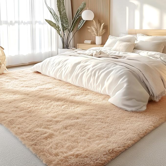 OLANLY 6x12 Machine Washable Large Area Rugs for Living Room, Bedroom, Soft Fluffy Shaggy Bedside Rug, Indoor Floor Carpet for Kids Girls and Boys, Dorms, Nursery, Home Decor Aesthetic, Beige