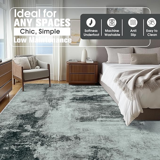 10x14 Area Rugs for Living Room Rug Washable: Abstract Large Rug Indoor Modern Carpet Non Slip for Dining Room Bedroom Nursery Home Office Black White