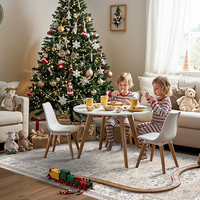 Washable 4x8 Hallway Runner Rug: Vintage 8ft Soft Runners for Entry Kitchen Wide Non Slip Low Pile Carpet for Living Room Bedroom Thin Water Resistant Carpet for Bathroom Dining Room Foyer(Beige,4x8)