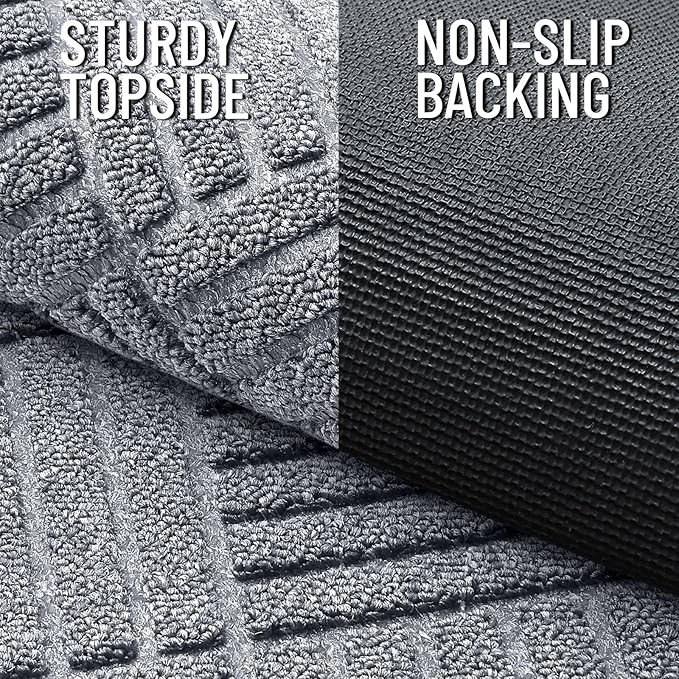 OLANLY Front Door Mat Outside Entrance 47x23, Absorbent, Heavy Duty Sturdy Natural Rubber Doormat Indoor Outdoor, Stain Fade Resistant, Non-Slip Low Profile Floor Mat Entryway, Charcoal Gray Diamond