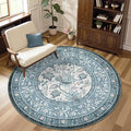 GarveeHome Misty Blue Botanical Grove 5ft Round Rug, Small Circle Vintage Cottagecore Soft Low-Pile Non-Slip Washable Rugs for Living Room Bedroom Nursery Kitchen Retro Carpet