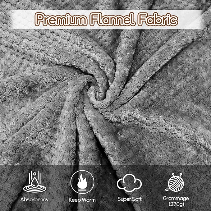 4 Pack Fleece Throw Blankets 50x60 Inches - Oeko-Tex Certified 100, 270 GSM Ultra Soft Plush for Bed, Couch and Cozy Gifts. 3D Waffle Texture, No Shedding No Pilling All Season (Dark Gray)