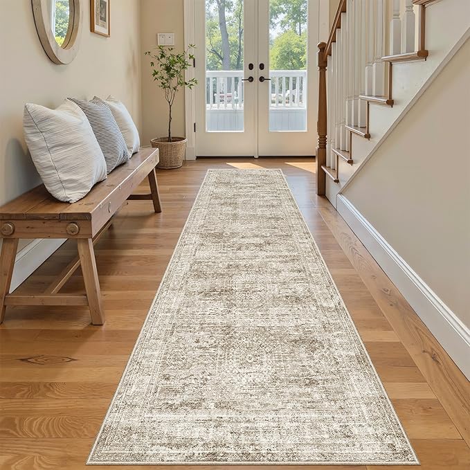Runner Rug 2x7 Washable Non-Slip Hallway Runner Rugs for Kitchen Bathroom Laundry Room Brown Vintage Floor Carpet Runners for Hallways Entryway