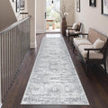Rug Runners for Hallways Non Slip - 2x8 Runner Rug for Bedroom, Washable Runner with Rubber Backing, Soft Low-Pile Carpet for Kitchen, Laundry, Bathroom (2'x8', Grey/Ivory)