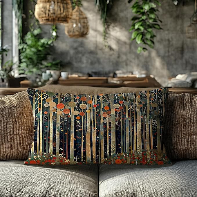 Rustic William Morris Inspired Autumn Forest Decor Pillow Covers 12x20,Vintage Botanical Nature Decorative Throw Pillow Covers for Home Bedroom Living Room,Fall Home Room Decor