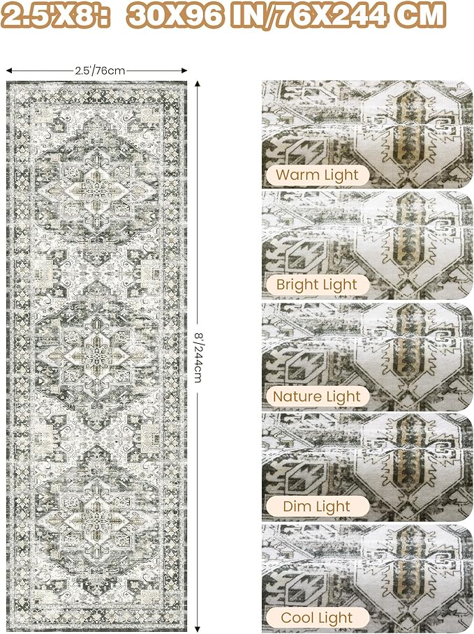 Kitchen Runner Rug Non Slip Washable 2.5x8, Soft Low Pile Entryway Rug Runners for Hallways,Carpet Runner for Living Room,Kitchen, Laundry, Bathroom(Grey/Beige,2.5'x8')