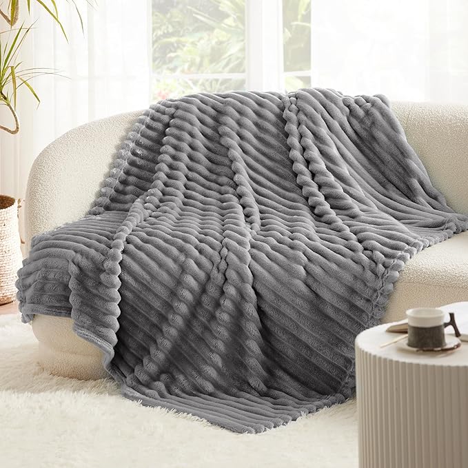 Bedsure GentleSoft Frost Gray Fleece Blanket for Couch - Cozy Soft Blankets for Women, Cute Small Throws for Girls, 50x60 Inches