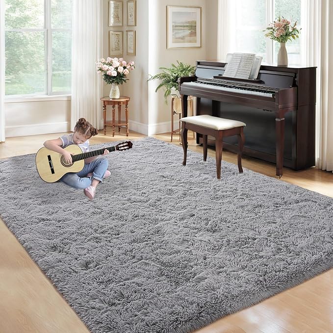 5x7 Area Rug for Living Room: Fluffy Shag Soft Washable Rugs Fuzzy Plush Indoor Carpet for Bedroom Nursery Playroom Dorm Kids Girls Boys Room (Dark Grey, 5'x7')