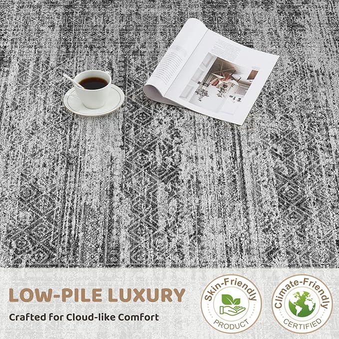 UERMEI 7x9 Area Rug Living Room Rugs - Washable Neutral Modern Abstract Soft Thin Rug Indoor Floor No Slip Rug Carpet for Bedroom Under Dining Table Home Office Decor - Dark Gray