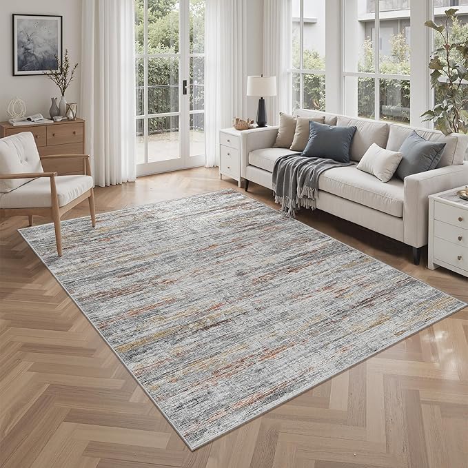 4x6 Rug - Stain Resistant Abstract Washable Rugs, Anti Slip Area Rugs for Living Room,Modern Low Pile Carpet with Rubber Backing Home Decor Small Area Rug