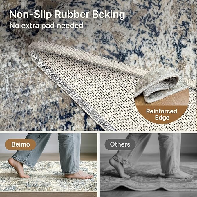 Area Rugs 6x9 for Living Room Bedroom, Modern Abstract Machine Washable Rug, Large Soft Low Pile Floor Carpet with Non Slip Backing for Dining Room, Blue Mist