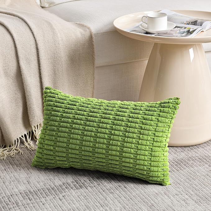 Fancy Homi 4 Packs Boho Lime Green Decorative Throw Pillow Covers 12x20 Inch for Couch Bed Sofa, Rustic Modern Farmhouse Home Decor, Soft Plush Corduroy Cute Rectangle Cushion Case 30x50 cm
