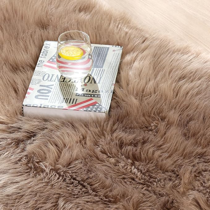 ORINOVA Beige Living Room Rugs 6x9 Area Rugs for Bedroom Nursery Kids Room Washable Faux Sheepskin Fluffy Fuzzy Fur Rug Home Décor