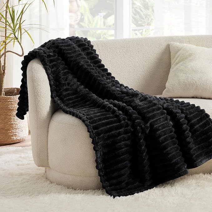 Bedsure GentleSoft Black Fleece Blanket for Couch - Cozy Soft Blankets for Women, Cute Small Throws for Girls, 50x70 Inches
