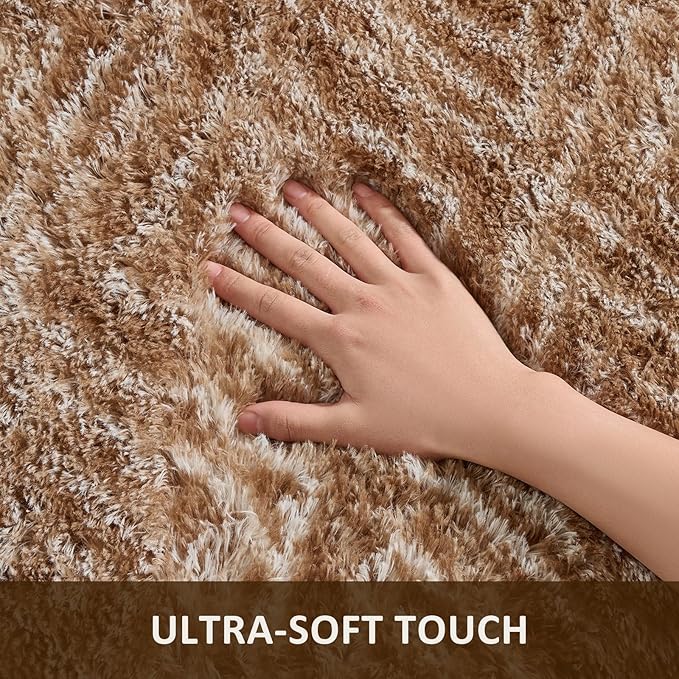 Ophanie Brown and White Diamond Striped Rugs for Living Room 6x9, Fluffy Shag Large Fuzzy Plush Soft Carpets, Shaggy Rugs for Bedroom, Carpet for Kids Boys Girls Dorm Nursery Home Decor Aesthetic