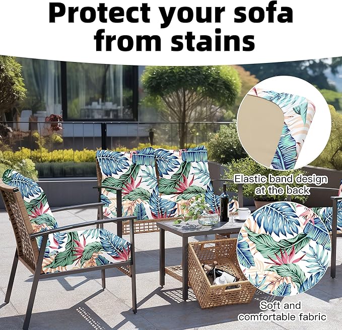 8Pcs Outdoor Cushion Covers, Patio Cushion Covers,Stretch Elastic Slipcovers, Replacement Washable & Reusable Furniture Protector for Patio Couch(Tropical Style,Cover Only)