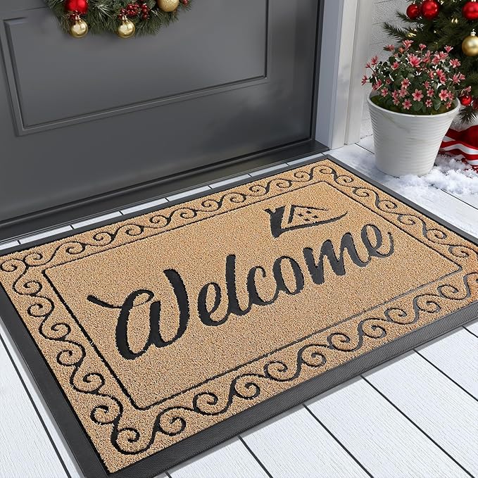 Yimobra Welcome Mat Outdoor Indoor, Waterproof Heavy Duty Front Door Mat Outside Entrance, Extra Sturdy Non-Slip Doormat, Low Profile, Dirt Trapping, 36x24 Inches, Yellow