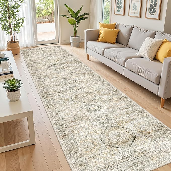 Long Bathroom Rugs Runner - Washable Runner Rugs for Hallway 2x10, Ultra-Thin Soft Kitchen Carpet Runner, Anti Slip Backing Runner Rugs for Entrance, Bedroom, Living Room(2'x10', Grey/Yellow)