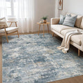 Nakagishi 7x9 Area Rugs Living Room: Washable Abstract Large Neutral Soft Rug Stain Resistant Modern Indoor Floor Non-Slip Carpet for Bedroom Nursery Kids Playroom Office Dining Room Dorm-Blue Brown