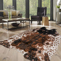 Cow Print Faux Cowhide Rug, Fluffy Fur 5.2x7 Feet Washable Cow Rugs for Living Room Bedroom Animal Print Hide Skin Rustic Western Décor Black and Brown