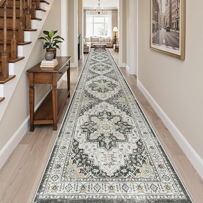 Madane Hallway Runner Rug 3x18 - Kitchen Rugs 18ft Washable Entryway Rug Vintage Kitchen Runners Non Slip Indoor Area Rug Farmhouse Carpet Runner for Bathroom Living Room Bedroom, Black