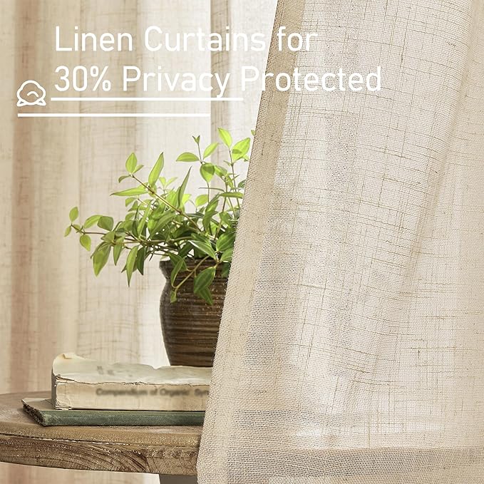 LAMIT Linen Curtains 84 inch Length for Living Room, Light Filtering Semi Sheer Panels Back Tab and Rod Pocket Neutral Drapes for Bedroom, Linen, 2 Panels, 34 x 84 Inch