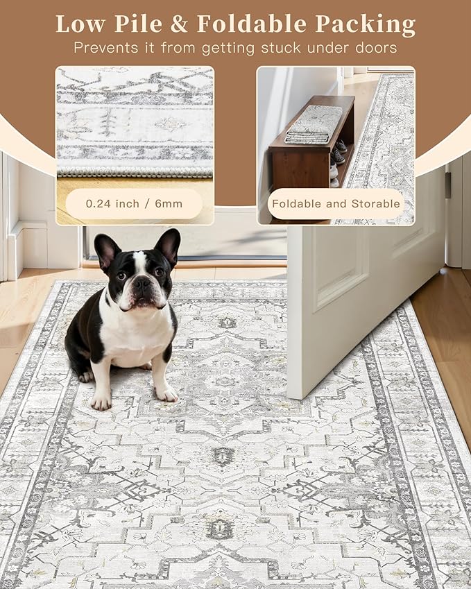 Madane Hallway Runner Rug - 2x5 Rug Runner Washable Runner Rugs Non-Slip Low-Pile Kitchen Runner Rug Laundry Room Rug Throw Carpet for Entrance Bedroom Living Room (2'x5', Grey)