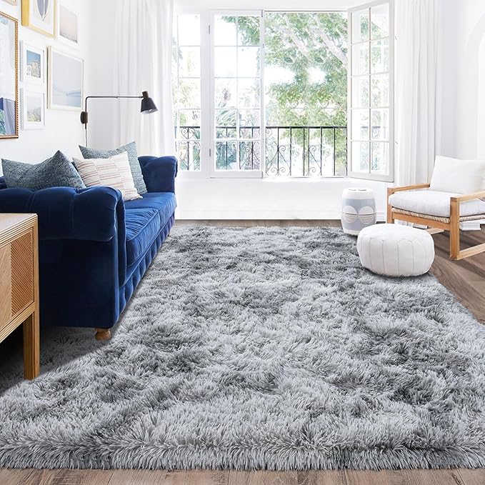 Rugs for Living Room 6x9, Soft Shaggy Modern Shag Area Rug for Bedroom, Upgrade Non-Slip Plush Fluffy Carpet for Kids Boys Girls Room Home Decor Aesthetic, Light Grey