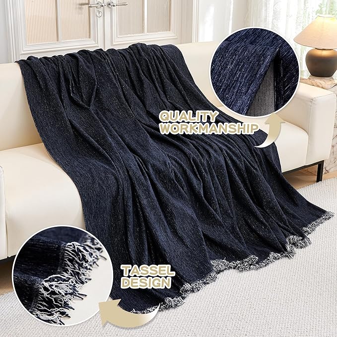 MYSKY HOME Couch Covers - Sectional Couch Covers for Pet Sofa, Non Slip Soft Couch Cover, Washable Furniture Protector with Tassel Sofa Throws, Living Room, 91"x118", Navy Blue