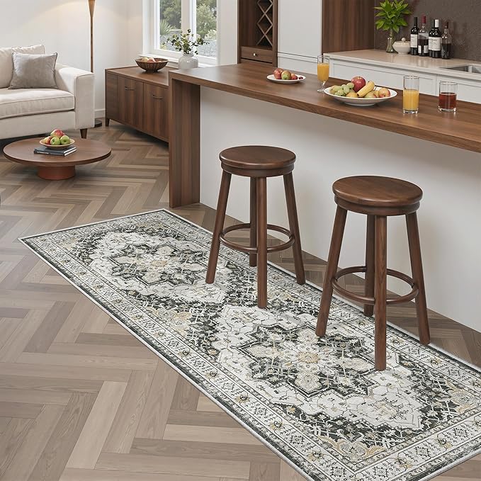 Madane Hallway Runner Rug - 2x5 Rug Runner Washable Runner Rugs Non-Slip Low-Pile Kitchen Runner Rug Laundry Room Rug Throw Carpet for Entrance Bedroom Living Room (2'x5', Black)