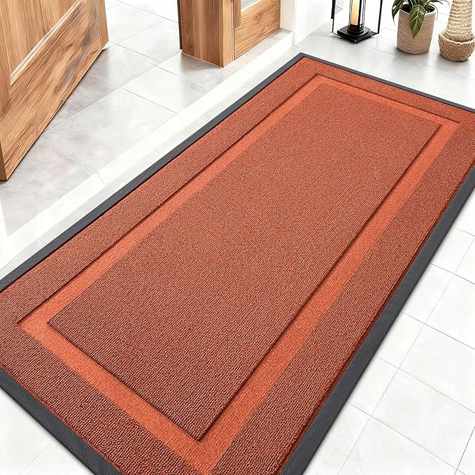 OLANLY Front Door Mat Indoor Outdoor Entrance, Waterproof All-Season, All-Weather Doormat, Sturdy Natural Rubber, Low Profile, Easy Clean Patio Porch Entryway Mat, 47x23, Vermillion Red
