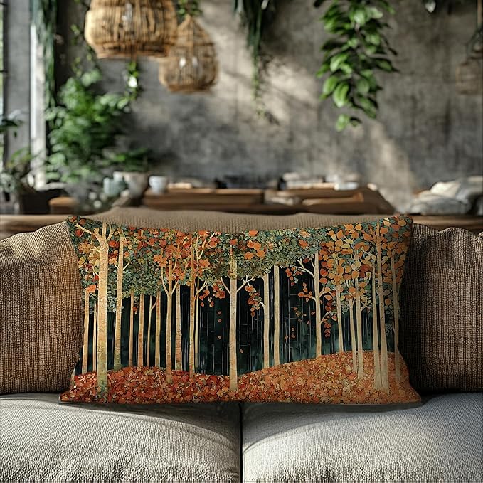 Rustic William Morris Inspired Autumn Forest Decor Pillow Covers 18x18 Double-Sided, Fall Home Room Decor,Vintage Botanical Nature Decorative Throw Pillow Covers for Home Bedroom Living Room