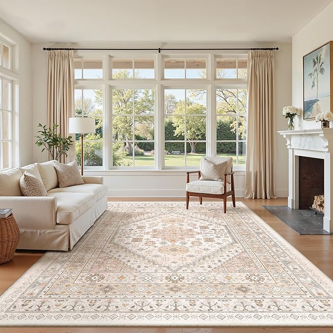 zesthome 6x9 Area Rug, Super Soft Washable Rugs for Living Room, Non-Slip Stain Resistant Vintage Rugs, Ultra-Thin Large Area Rugs