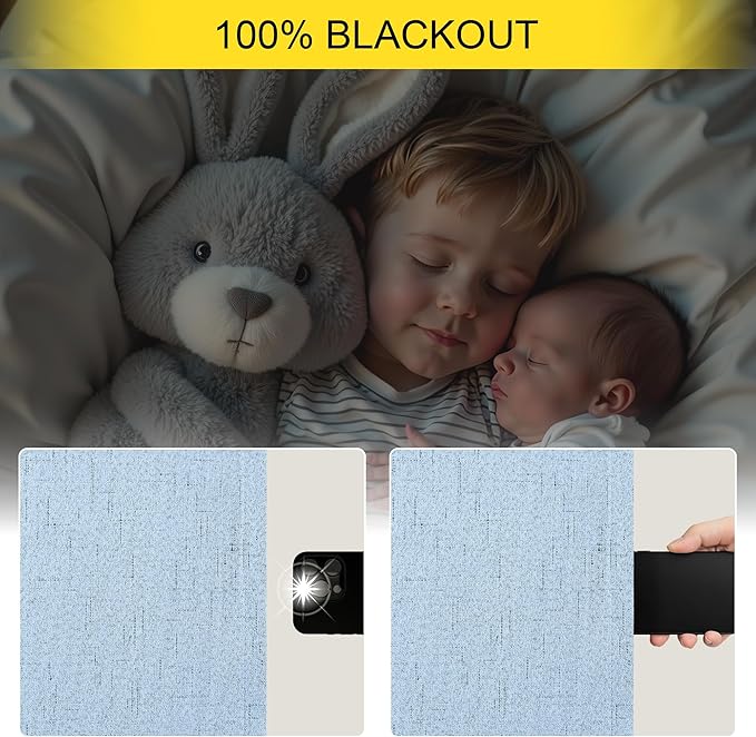 Light Blue Black Out Curtains 96 Inches Long for Living Room 100% Blackout Linen Textured Thermal Window Treatments Grand Millenial Curtain Drapes for Bedroom Modern Farmhouse Decor 96 Length 2 Panels