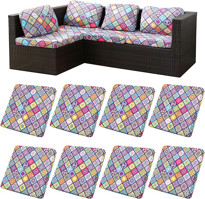 8Pcs Stretch Patio Cushion Covers,Outdoor Couch Covers Replacement,Outdoor Couch & Sofa Slipcovers,for Patio Furniture Cushion Covers,Washable Reusable urniture Protector(Colored Glass,8PCS)
