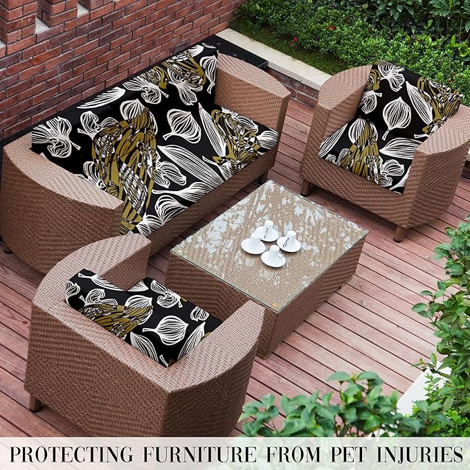 8Pcs Outdoor Cushion Covers, Patio Cushion Covers,Stretch Elastic Slipcovers, Replacement Washable & Reusable Furniture Protector for Patio Couch (Herbal-Pattern,Cover Only)