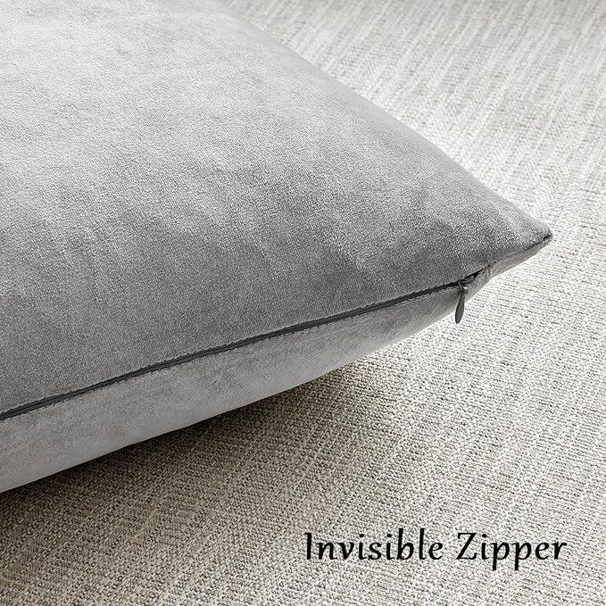 GIGIZAZA Big Velvet Pillow Covers 26x26 Silver Grey Pack of 2 Square Modern Throw Pillows Luxury Covers Decorative Pillows for Living Room Couch Sofa Pillow Cases