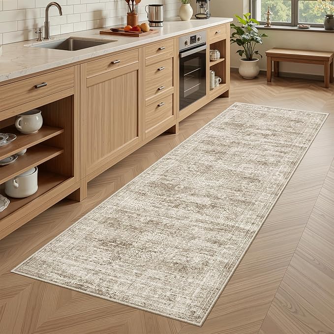 Runner Rug 2x5 Washable Non-Slip Kitchen Runner Rugs for Bathroom Laundry Room Brown Vintage Floor Carpet Runners for Hallway Entryway