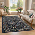 GarveeHome Living Room Rug 5x7 Rug Machine Washable Stain Resistant Area Rug Non Slip Floral Vintage Low Pile Rugs for Living Room, Bedroom, Farmhouse, Dining Room, Kids PlayroomNavy&Black