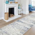 Kitchen Runner Rugs Non Skid Washable - 2.5 x 10 Runner Rug with Anti Slip Backing, Ultra-Thin Soft Rug Runner for Hallway, Bedroom, Living Room (2.5'x10', Blue/Brown/Ivory)
